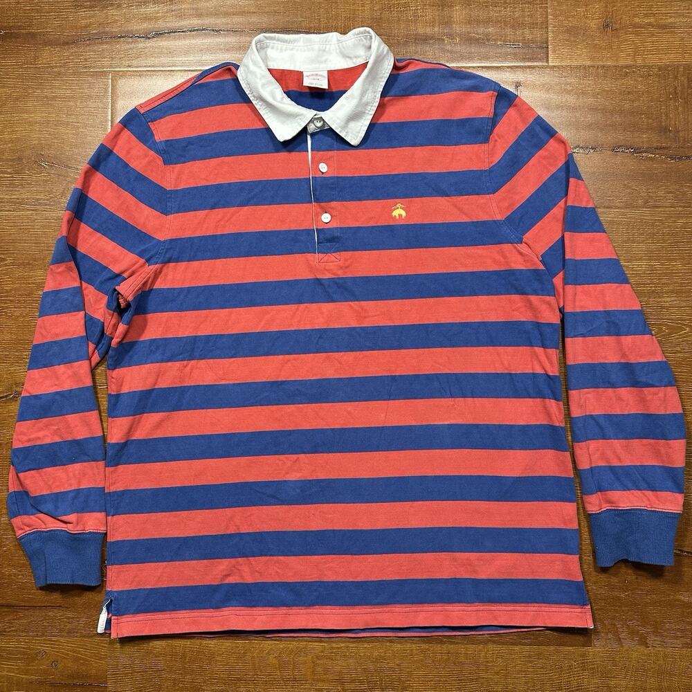 Brooks Brothers Rugby Polo Shirt Mens 2XL Stripe Long Sleeve Retro Preppy Sports